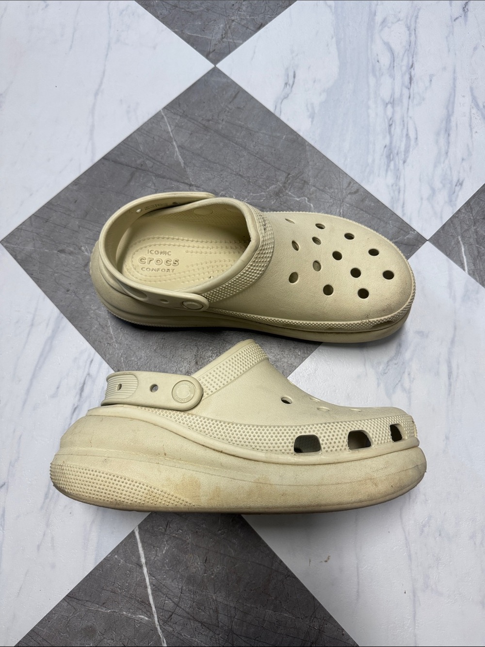 CROCS Cream Classic Clog-Style Platform Mules